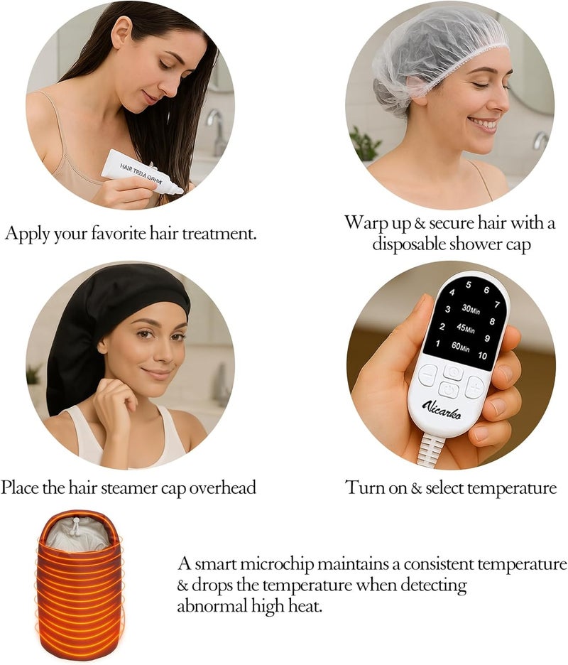 VICARKO Steamer Cap for Deep Conditioning - Extended Hood with 10 Heat Levels, 3 Timers, Portable Thermal Treatment for Natural Curly Hair, Black - Image 3